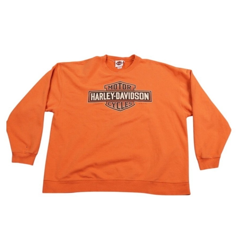 VTG Harley Davidson Kuwait Sweatshirt Men XL Orange Arabic Print Shield New Dawn